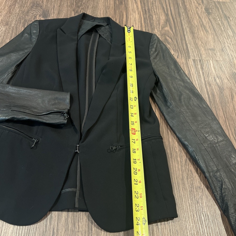 Rag & Bone Blazer Jacket Womens Black Lambskin Leather Sleeves Shawl Collar Sz 2 - Picture 4 of 10